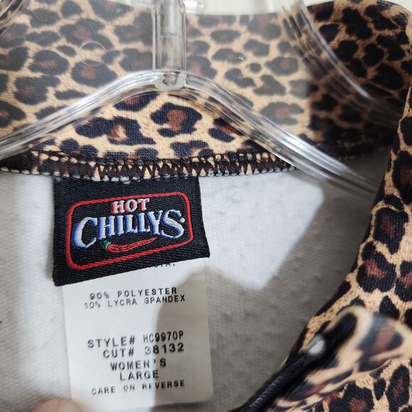 Hot Chillys 1/4 zip cheetah print color block under sleeves shirt woman's size L - Picture 2 of 15